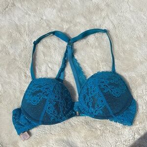 La Senza Teal Lace Racerback Bra | Size 32A | Front-Closure Push-Up |